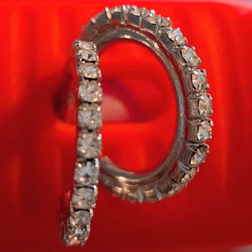 Silver Hoop With Rhinestone Pierced Earrings